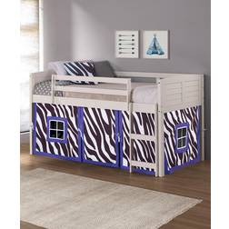 Donco kids White Twin Louver Low Loft Bed with Zebra Tent