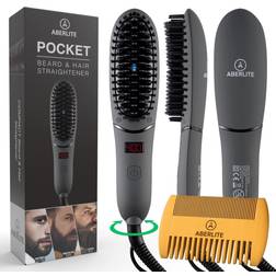 Aberlite Pocket Compact Beard Straightener for Men Ionic & Anti-Scald Technology Beard Straightening Heat Brush Comb Ionic for Home and Travel
