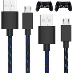 TALK WORKS PS4 Controller Charging Cable for Playstation 4 - Long 10' Heavy Duty Braided Micro USB Cord Charger Cord