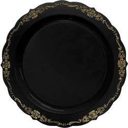 7.5" Black with Gold Vintage Rim Round Disposable Plastic Appetizer/Salad Plates (120 Plates) Black With Gold