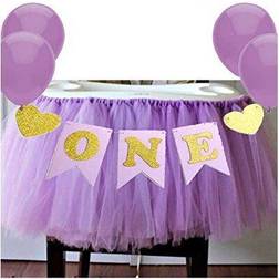 Purple 1st Birthday Baby Tutu for High Chair Decoration and "ONE" Pennant Mermaid Happy Birthday for Highchair