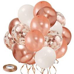 Zesliwy Rose Gold Confetti Balloons, 50 Pack 12 inch White and Rose Gold Latex Balloons with 33 Feet Rose Gold Ribbon for Birthday Party Wedding Graduation Bridal Shower Decorations