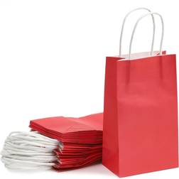 25 Pack Red Paper Gift Bags with Handles for Birthday Party Favors (5x3x9 Inches)