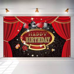 Las Vegas Casino Birthday Party Photo Booth Backdrop Background Banner with 19.7 Feet White String, Casino Theme Birthday Decoration, Casino Sign Happy Birthday Banner Supplies 6 x 3.6 ft