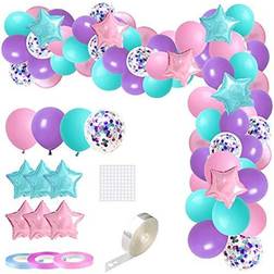 Turquoise Blue Pink Purple Balloon Arch Garland Kit 111 PCS Surprise Theme Birthday Balloons Garland Aqua Blue Pink Purple Confetti Balloon for Gender Reveal Half Birthday Baby Shower Party