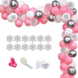 K KUMEED Snowflake Balloon Garland Arch kit Winter Wonderland Party Decorations Pink and Silver for Baby Shower, Birthday, Baby Its Cold Outside Decorations