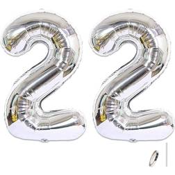 2pcs 40 Inch Number Balloon Foil Balloons Number 22 Jumbo Giant Balloons Prom Balloon Mylar Huge Number Balloon for Birthday Party Decoration Wedding Anniversary, XXXL Silver 22 Number Balloon
