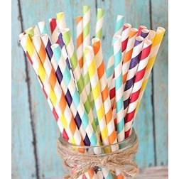 Charmed Rainbow stripe paper straw set of 150 straws with all the color of the rainbow!