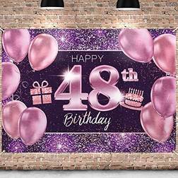 PAKBOOM Happy 48th Birthday Banner Backdrop 48 Birthday Party Decorations Supplies for Women Pink Purple Gold 4 x 6ft