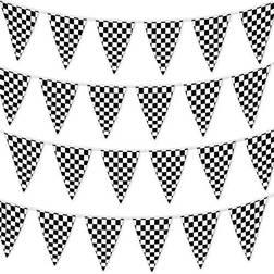 Checkered Flags Black and White 100’ FT Pennant Racing Banner NASCAR Theme Party Decoration Plastic Flag Race Car Parties Décor Decorative Birthday BBQ Bar Hanging Accessories 1 Banner