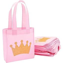 Princess Birthday Party Favor Bags, Small Pink Totes (6.5 x 7 x 1.77 In, 24 Pack)