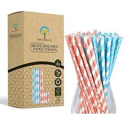 Naturalik 100-Pack Light Pink & Blue Biodegradable Paper Straws- Ultra Strong Paper Straws- Gender reveal party decorations, Gender reveal celebrations, Baby Shower decorations for girl boy, Birthday