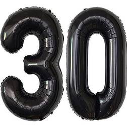 Black 30 Number Balloons Giant Jumbo Number 30 Foil Mylar Balloons for Women Men 30th Birthday Party Supplies 30 Anniversary Events Decorations