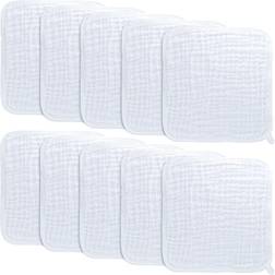 Baby Washcloths, Muslin Cotton Baby Towels, Large 10”x10” Wash Cloths Soft on Sensitive Skin, Absorbent for Boys & Girls, Newborn Baby & Toddlers Essentials Shower Registry Gift (White, Pack of 10)