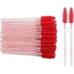 300 Pack Disposable Mascara Wands for Eyelash Extensions Eye Lash Applicators Makeup Brushes Tool kits, Crystal Red Handle- Red
