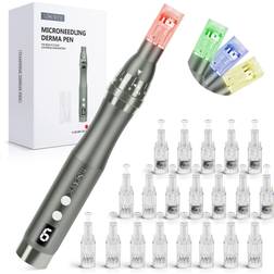 Pen Electric Wireless Derma Pen with 20Pcs Replacement Cartridges Adjustable Microneedle Body