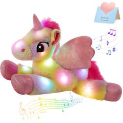 Glow Guards 18 Light up Musical Rainbow Stuffed Unicorn Soft Plush Pillow with LED Night Lights Lullaby Glow in Dark Bedtime Pal Gifts for Toddler Kids