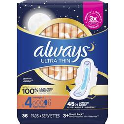 Always Ultra Thin Pads 4 Overnight Absorbency Scented with Wings, Count