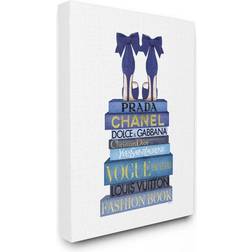 Stupell Industries Blue Bow Heels Above Iconic Designer Books Amanda Greenwood Unframed Wall Decor