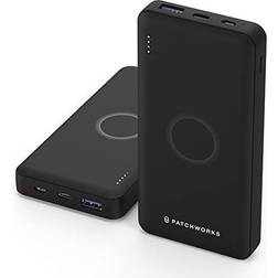 Patchworks Dura Wireless Portable Charger QI Certified 10000mAh Power Bank with 2 Outputs & 2 Inputs Fast Quick Charging Compact Battery Pack Compatible with iPhone, iPad, Galaxy, Tablet, and More