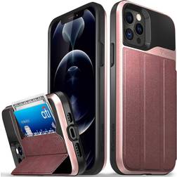 Vena vCommute Wallet Case Compatible with Apple iPhone 12 iPhone 12 Pro (6.1"-inch) (Military Grade Drop Protection) Flip Leather Cover Card Slot Holder with Kickstand Rose Gold