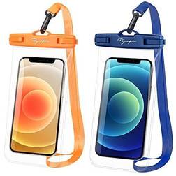 Universal Waterproof Phone Pouch Bag 2Pack, Rynapac Waterproof Case Compatible with iPhone 13 12 11 Pro Max Samsung Galaxy S21 Google Up to 7’’ IPX8 Cellphone Dry Bag Vacation Essentials Blue/Or