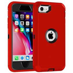 iPhone SE 2020 Case,iPhone SE 2022 Case,3 in 1 Built-in Screen Full Body Protector Phone Case,Shockproof TPU Hard PC Bumper Drop-Proof Shell for iPhone SE 2nd 3nd 4.7" inch Red/Black