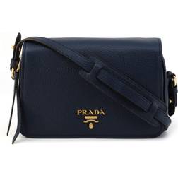 Prada Vitello Phenix Shoulder Flap Crossbody Bag - Navy Blue