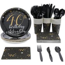 40th Birthday Party Bundle, Includes Plates, Napkins, Cups, and Cutlery (24 Guests,144 Pieces)