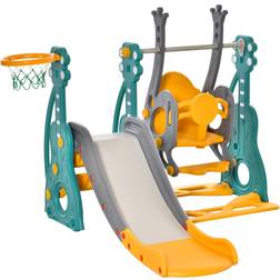 3in1 Kids Swing Slide Outdoor Activity Center Set Basketball Hoop