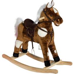 Qaba Children Rocking Plush Horse Ride on Toy Pony Rocker w/ Song