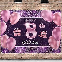 PAKBOOM Happy 8th Birthday Banner Backdrop 8 Birthday Party Decorations Supplies for Girls Pink Purple Gold 4 x 6ft