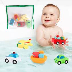 Baby Bath Toys Bathtub Toy 5 Packs Kids Floating Water Spray Toy Fun Bathtime with Boat Plice Car Fire Truck and Plane Plastic Toy for Toddler Boys and Girls