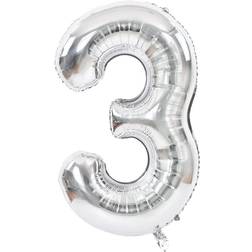 40 Inch Silver Large Numbers Balloons 0-9, Number 3 Digit 3 Helium Balloons, Foil Mylar Big Number Balloons for Birthday Party Anniversary Supplies Decorations