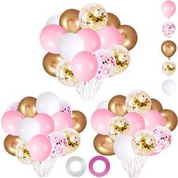 62Pcs Pink Gold Confetti Latex Balloons Kit 12 Inch Pink White Gold Helium Balloons Party Supplies for Confession Proposal Wedding Girl Birthday Baby Shower Party Decoration