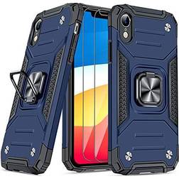 JAME Case for iPhone XR Cases with Screen Protector 2PCS, Military-Grade Drop Protection, Protective Xr Phone Case, Shockproof Bumper XR Case with Ring Kickstand, for iPhone XR 6.1 Inch Blue