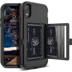 iPhone XR Wallet Case WeLoveCase Defender Wallet Design with Card Holder and Hidden Back Mirror Three Layer Heavy Duty Protection Shockproof All-Round Armor Protective Case for iPhone XR Black