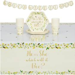 Gender Reveal Bee Theme Party Pack, He Or She What Will It Bee (Serves 24, 75 Pieces) White