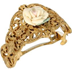 1928 Gold Tone Ivory Porcelain Rose Ponytail Holder