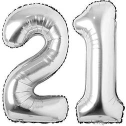 40inch Silver 21 Number Balloons Giant Jumbo Number 21 Foil Mylar Balloons for 12th or 21st Birthday Party Supplies 12 or 21 Anniversary Events Decorations