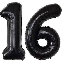Black 16 Number Balloons Giant Jumbo Number 16 Foil Mylar Balloons for Girl Boy Men 16th Birthday Party Supplies 16 Anniversary Events Decorations