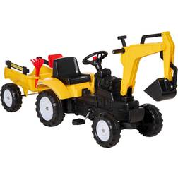 Aosom Kid's Ride-On Toy, Pedal Digger Construction Car with Horn & Detachable Trailer, Yellow