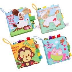 HanShe Baby Soft Book Cloth Book Set 4 Pack Crinkle Book Educational Learning Toy for Infant Fabric Baby Activity Crinkle Book for Infants Toddler for boy Girl Unisex