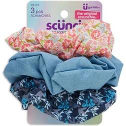 Conair Kids Scrunchies Pink & Light Blue Floral Print and Solid Blue Denim 3pcs