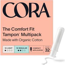 32-Count Organic Cotton Light + Regular Tampons Coral - Coral