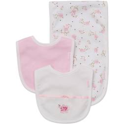 Little Me Baby Girl Rose Bib and Burp Set White