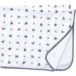 Reversible Bear/Monogram Cotton Baby Blanket BLUE