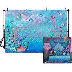 MEHOFOTO 7x5ft Under The Sea Blue Photography Backdrop Ocean Mermaid Theme Girl Birthday Party Decoration Pearls Starfish Shell Ocean Theme Baby Shower Photo Studio Booth Background Banner