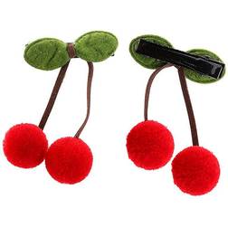 Okdeals 2pcs Sweet Cherry Ball Shape Hair Clip Green Leaves Hairpins