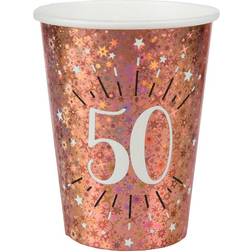 10 Rose Gold 50th Birthday Cups, Sparkling Foil 50th Party Cups, 50th Birthday Paper Cups, Milestone Age 50 Party Cups, Rose Gold Party